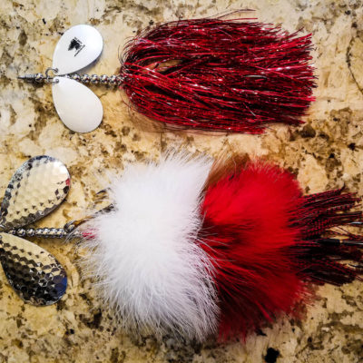 Sasquatch Lure Company - Double10 - Double Marabou & Double8 Tinsel Combo, White, Brown, Red Red